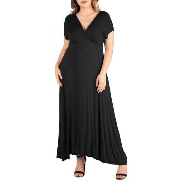 24seven Comfort Apparel Plus Size Empire Waist V Neck Maxi Dress - Picture 1 of 1